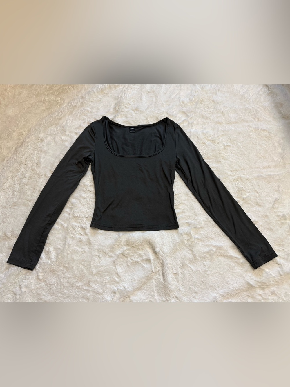 Black Long Sleeve Fitted Crop Top Scoop Neck Size Small